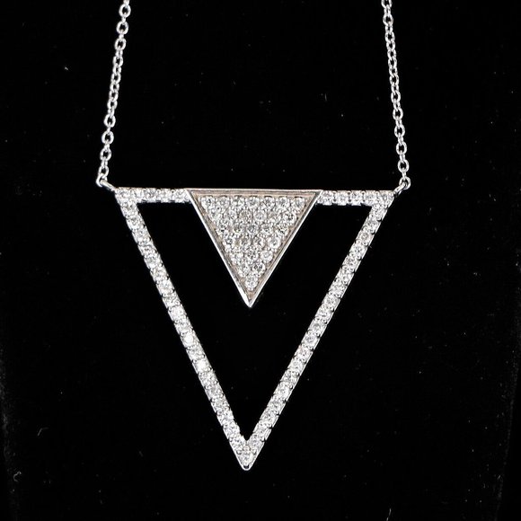 19595 EFFY 14K White Gold 0.75ct Pave Diamond Double Triangle Pendant 18'' Chain - Picture 3 of 7